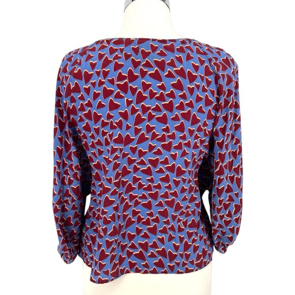 Maeve Anthropologie Blue Hearts Silk Blouse Kimono Style Size Small - Picture 9 of 14